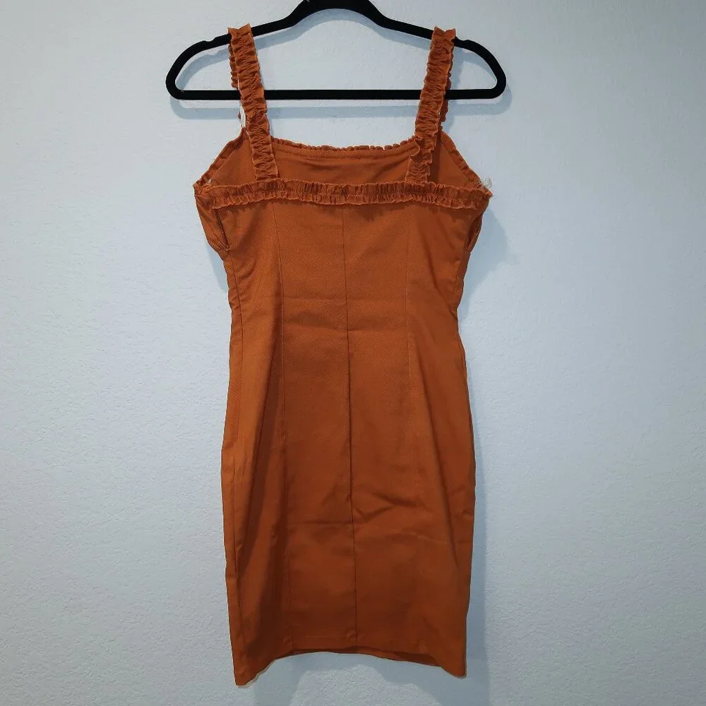 Haute Monde Dress Womens Spaghetti Strap Empire Waist Form Fitting NWT Orange L - Picture 5 of 15